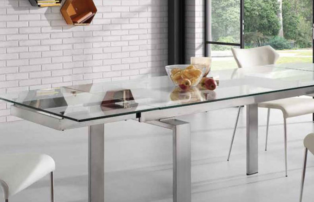Furniture Glasses Öznur Cam, Camillo Frosted Glass White Extending Dining Table